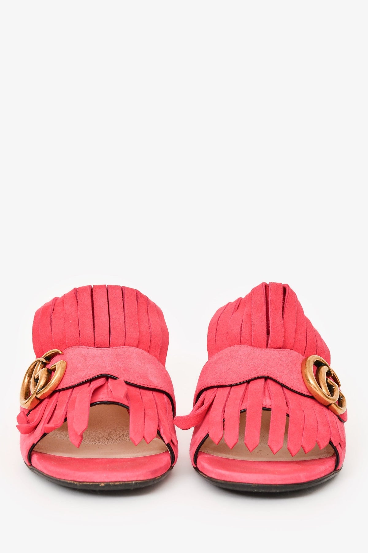 Gucci Pink Suede Leather Galassia GG Marmont Fringe Sandals Size 38