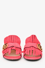 Gucci Pink Suede Leather Galassia GG Marmont Fringe Sandals Size 38