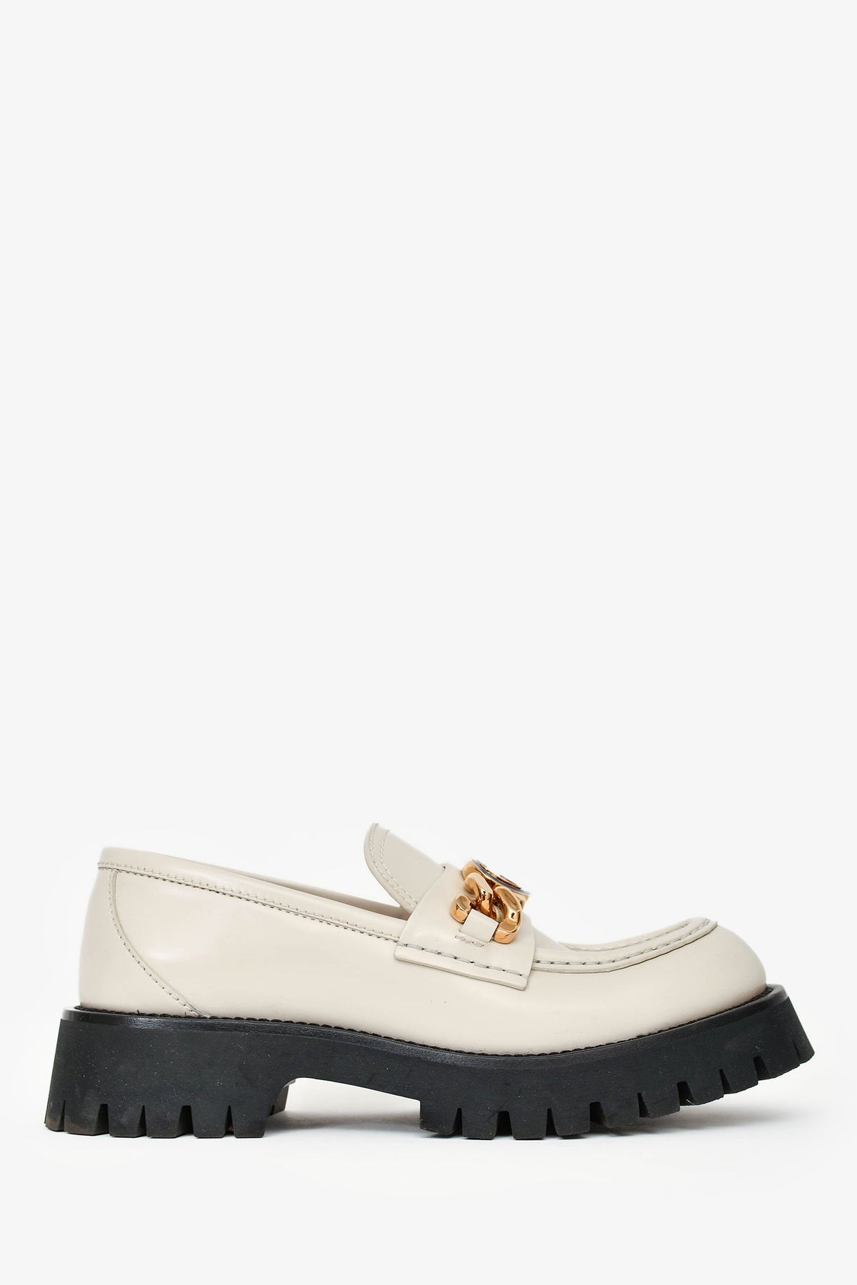 Gucci White Leather GG Chain Embellished Platform Loafers Size 38.5