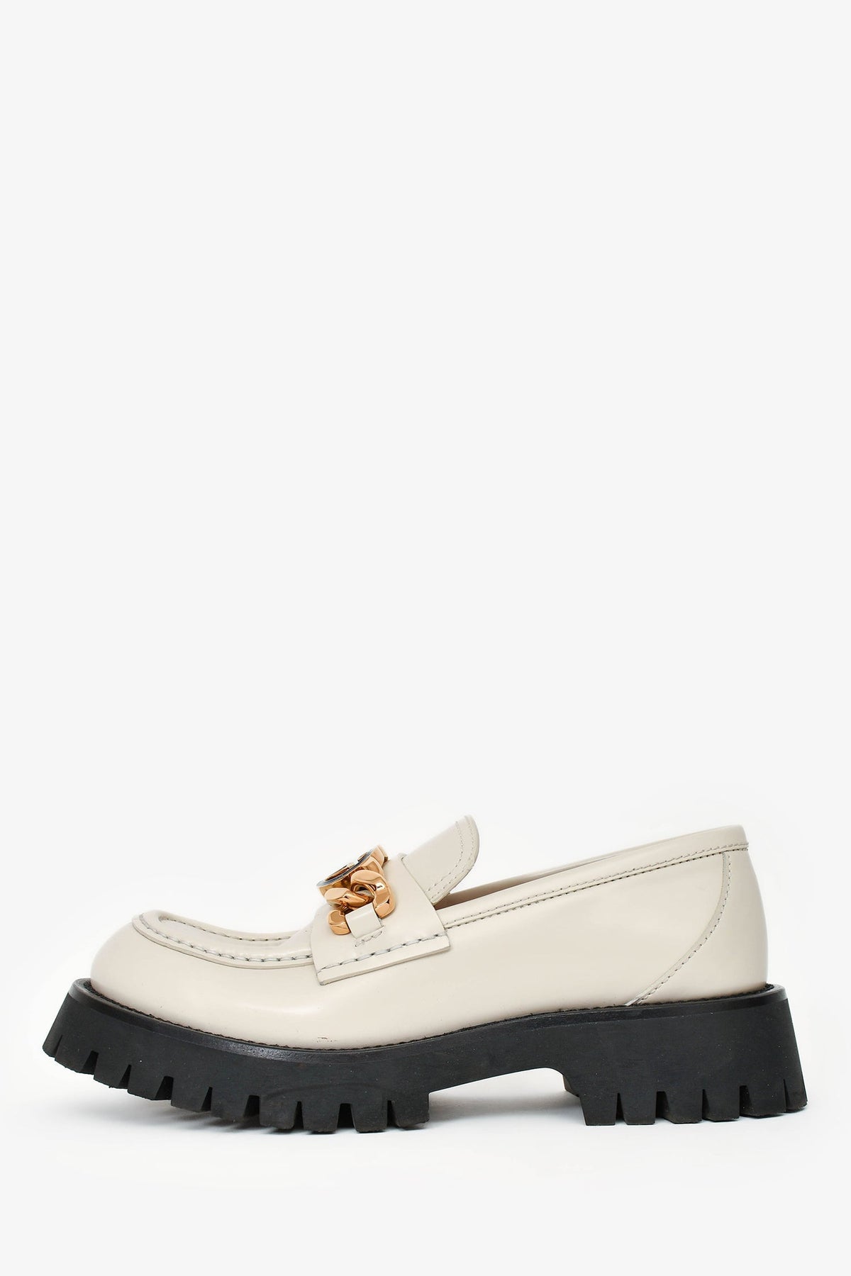 Gucci White Leather GG Chain Embellished Platform Loafers Size 38.5