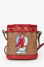 Gucci X Doreamon Brown/Red Canvas/Leather GG Supreme Mini Bucket Bag
