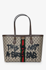 Gucci X Balenciaga Brown BB Supreme Ophidia 'This is Not a Gucci Bag' Printed Shopping Tote