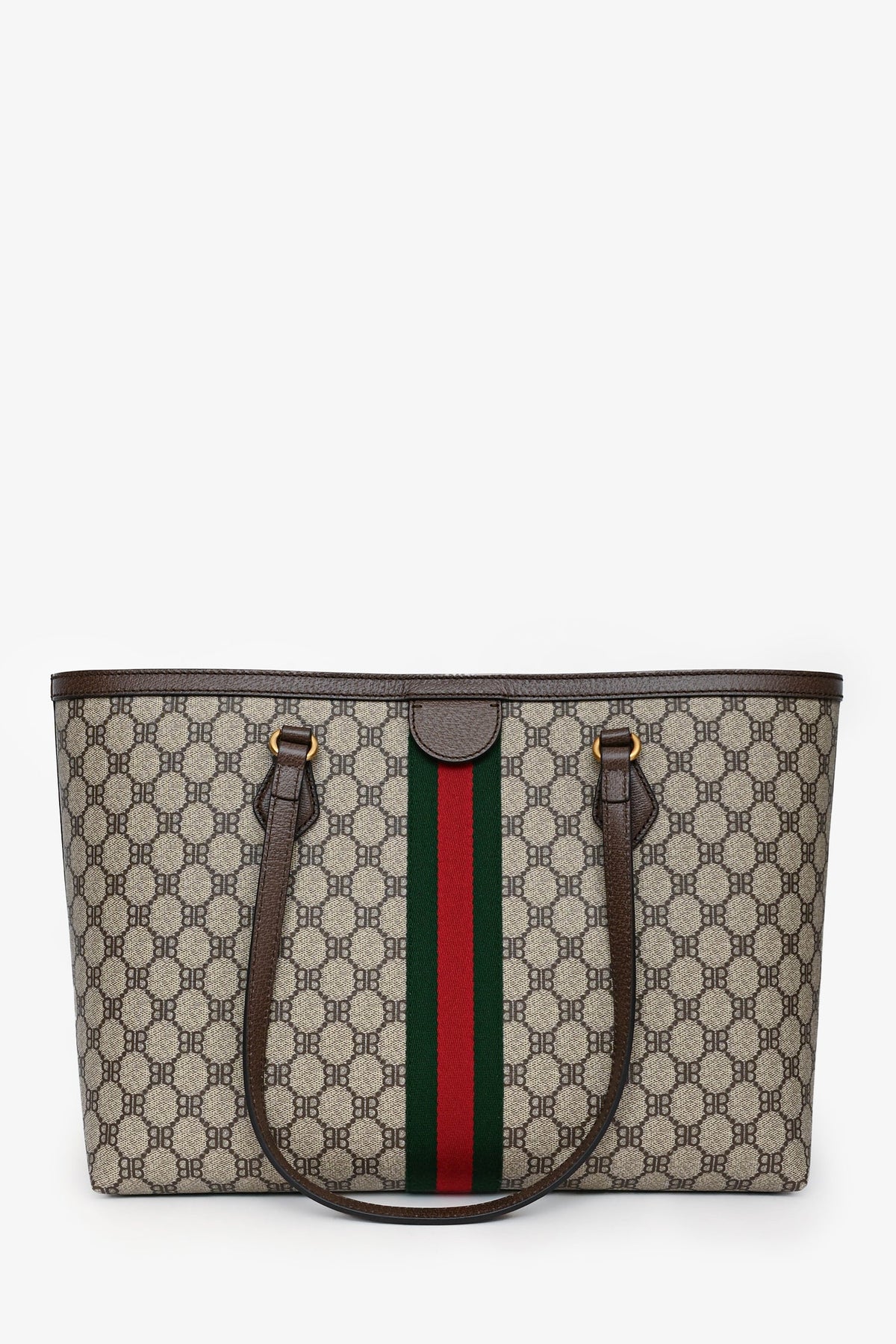 Gucci X Balenciaga Brown BB Supreme Ophidia 'This is Not a Gucci Bag' Printed Shopping Tote