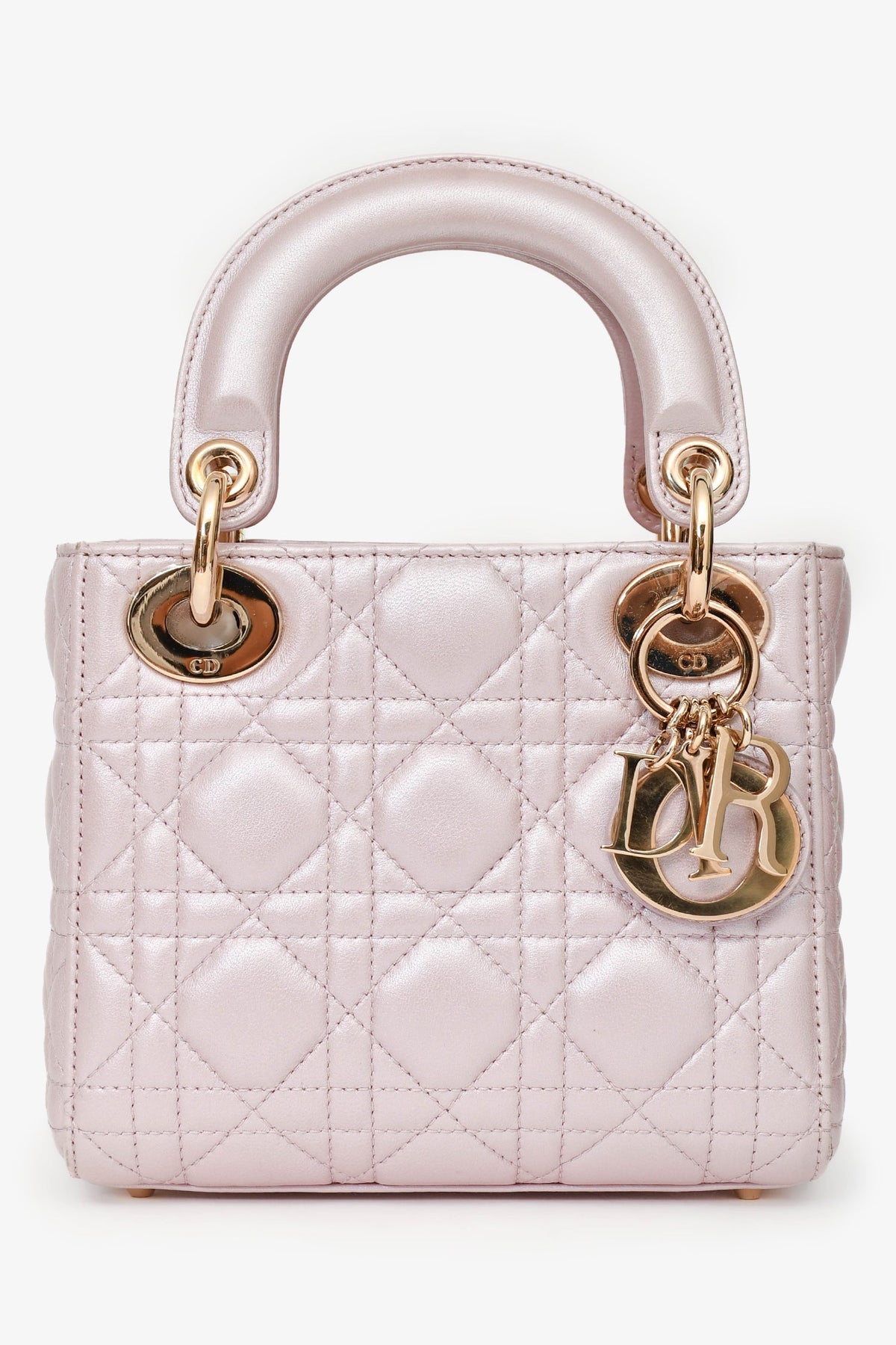 Christian Dior Pink Shimmer Cannage Leather Mini 'Lady Dior 'Top Handle with Strap (As Is)