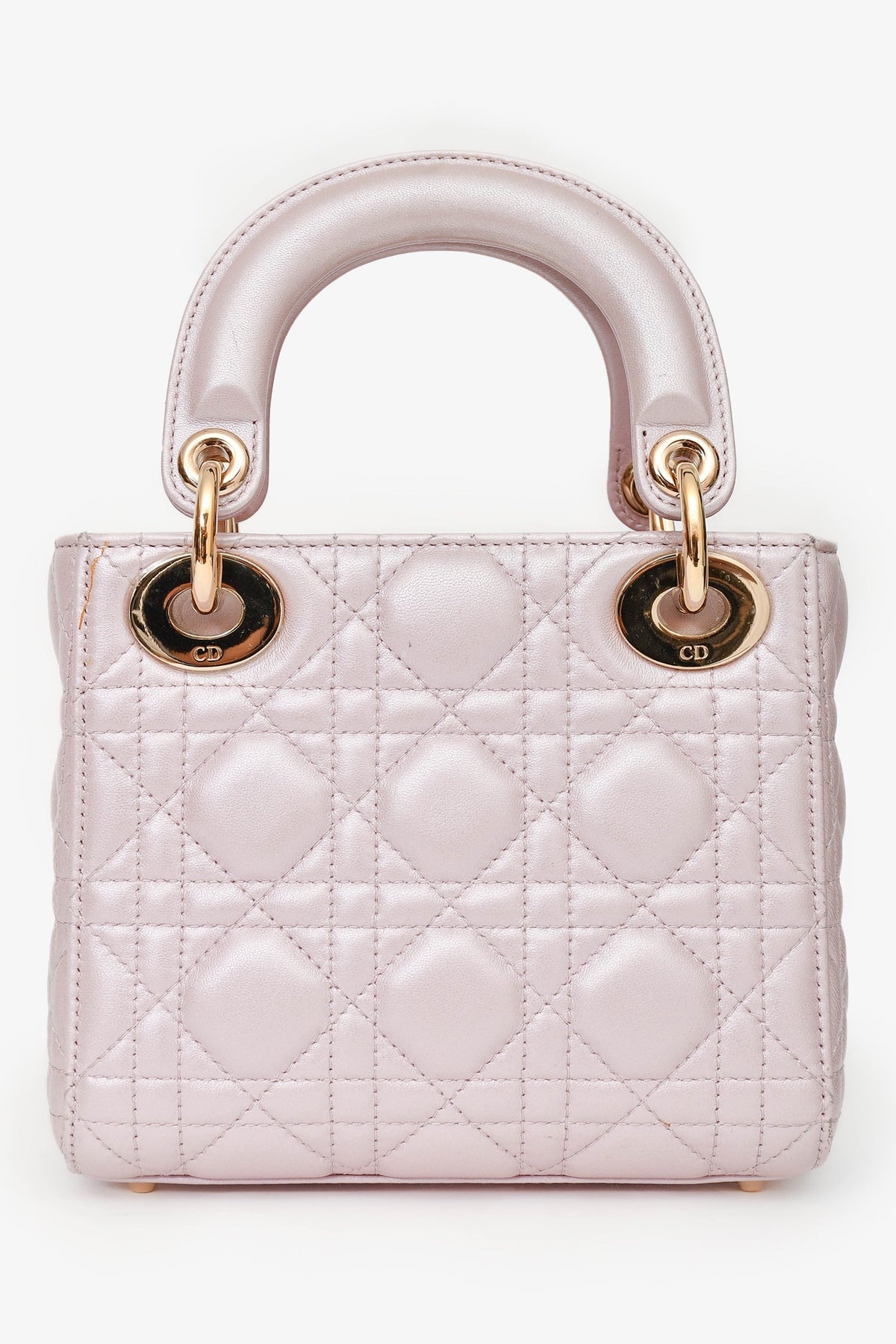 Christian Dior Pink Shimmer Cannage Leather Mini 'Lady Dior 'Top Handle with Strap (As Is)