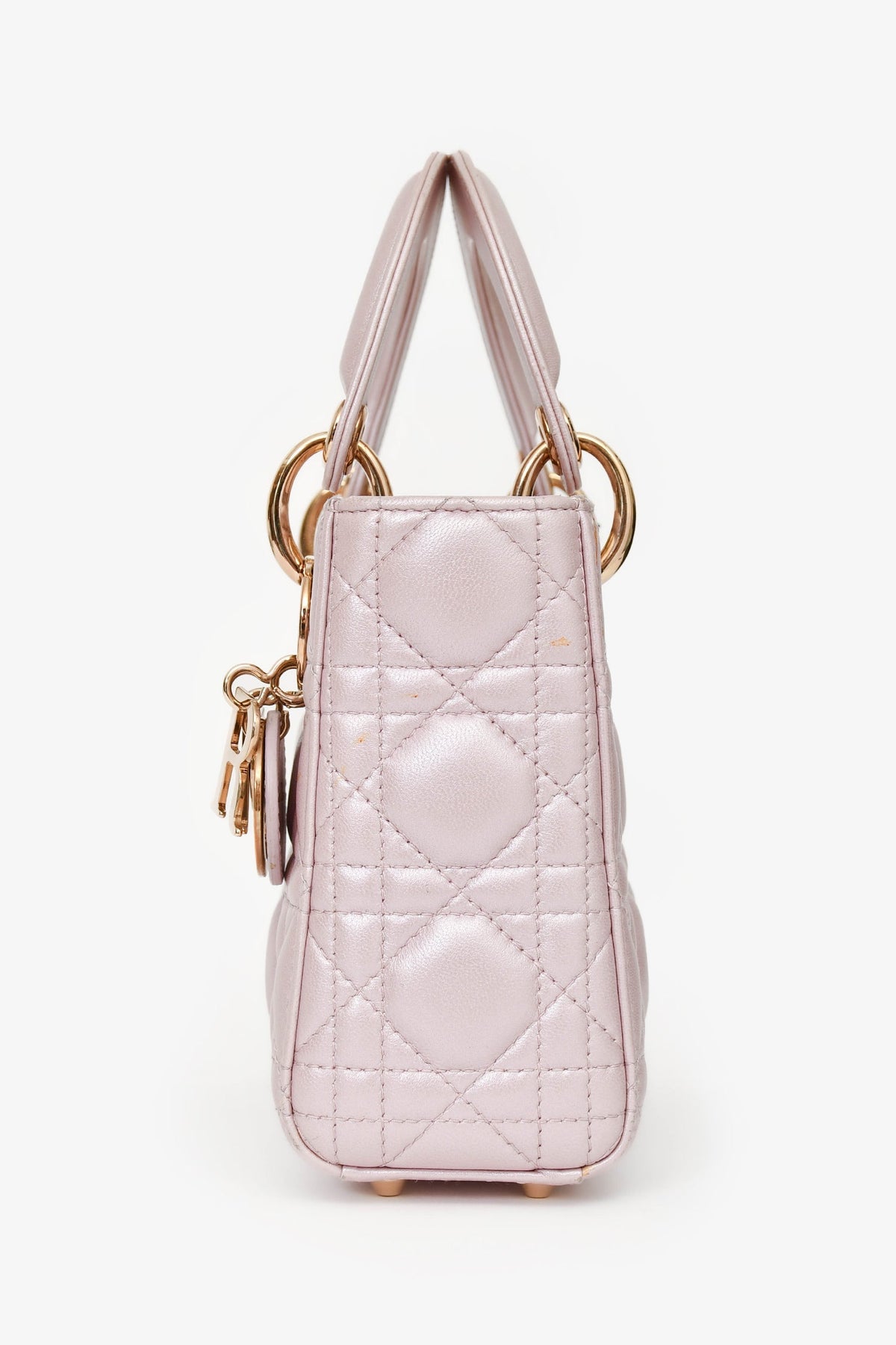 Christian Dior Pink Shimmer Cannage Leather Mini 'Lady Dior 'Top Handle with Strap (As Is)
