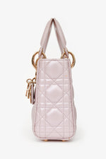 Christian Dior Pink Shimmer Cannage Leather Mini 'Lady Dior 'Top Handle with Strap (As Is)