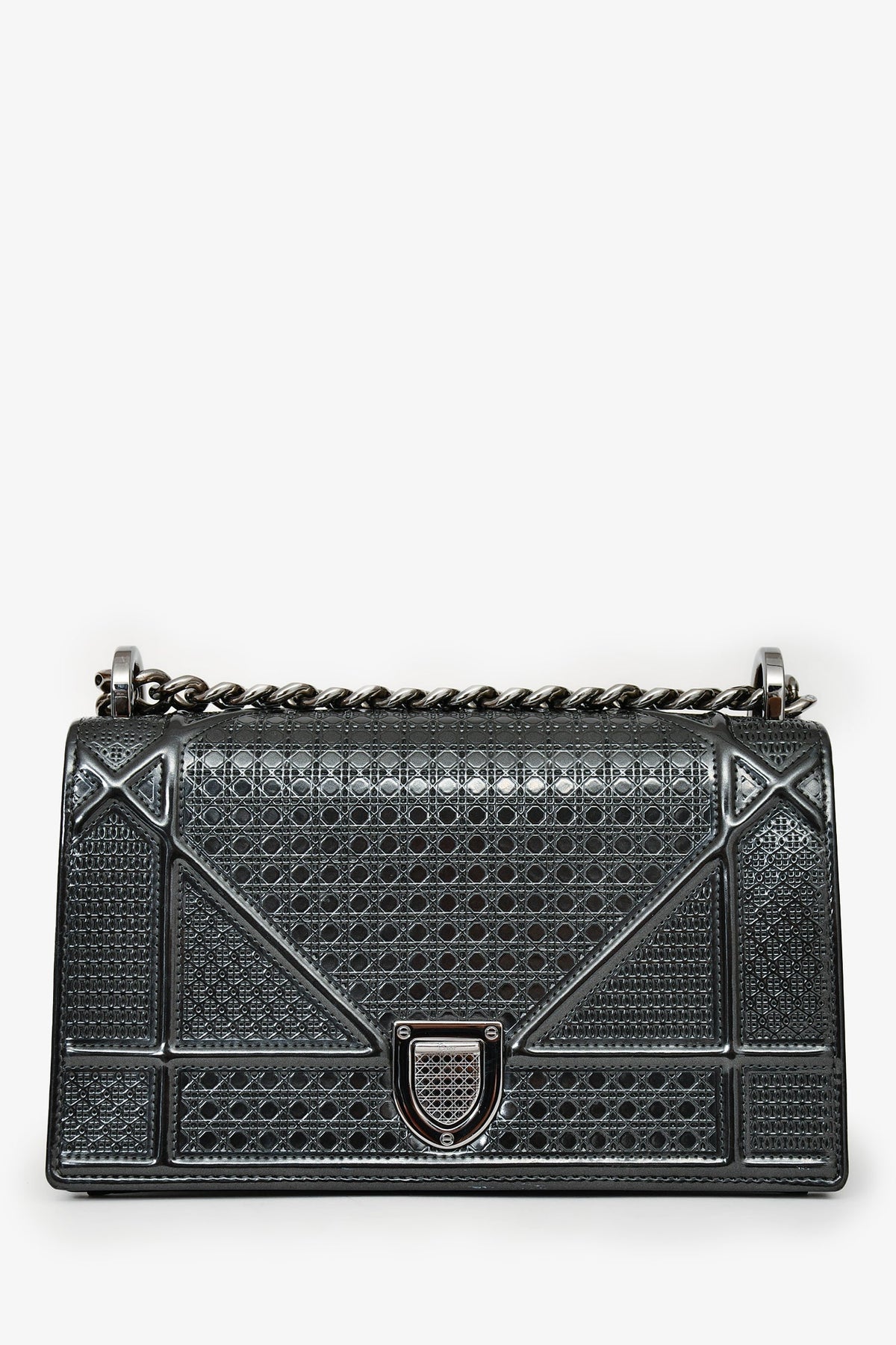 Christian Dior Grey Leather Small Diorama Shoulder Bag