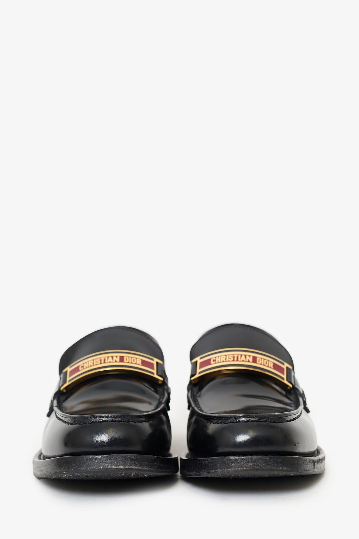 Christian Dior Black Leather Logo Plaque Loafers Size 37