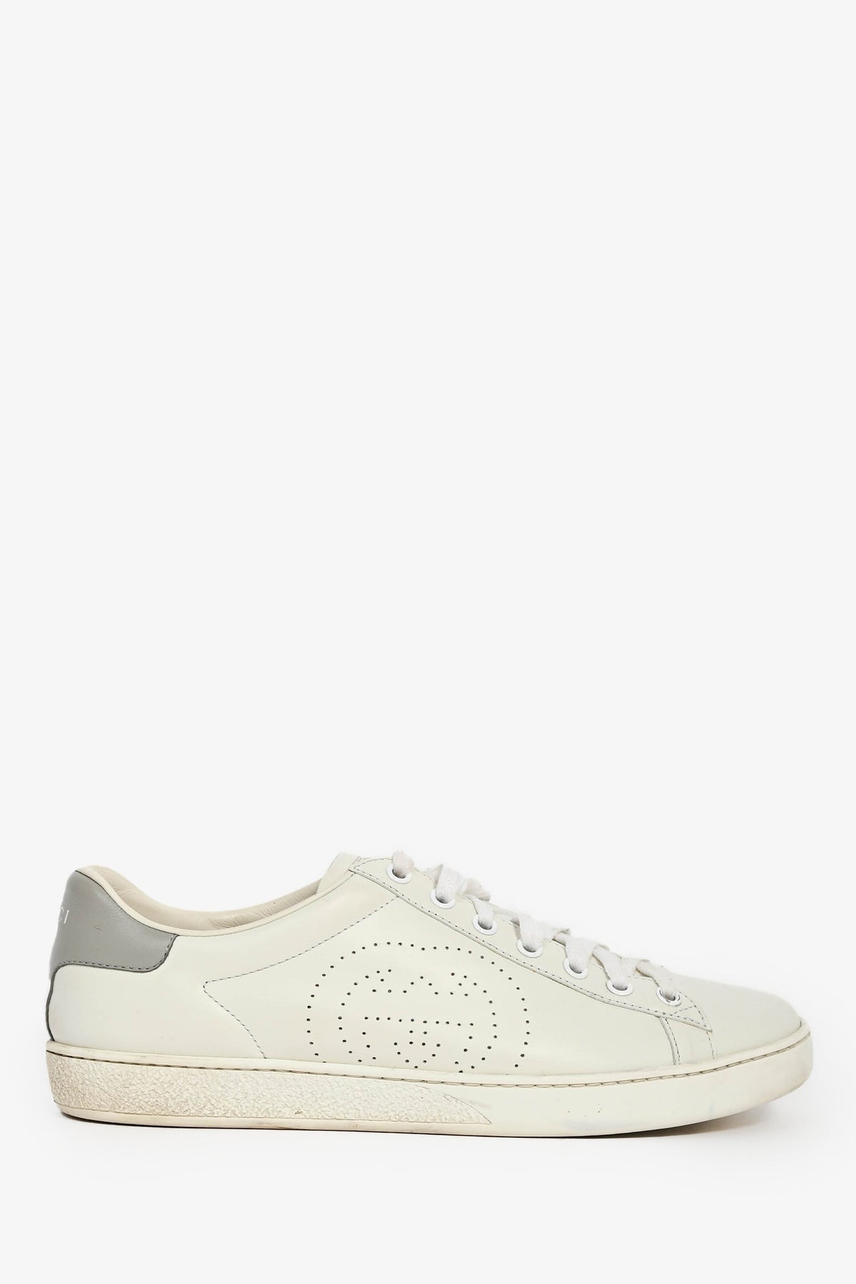 Gucci White/Grey Leather GG Logo Sneakers Size 9