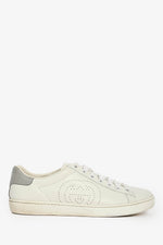 Gucci White/Grey Leather GG Logo Sneakers Size 9