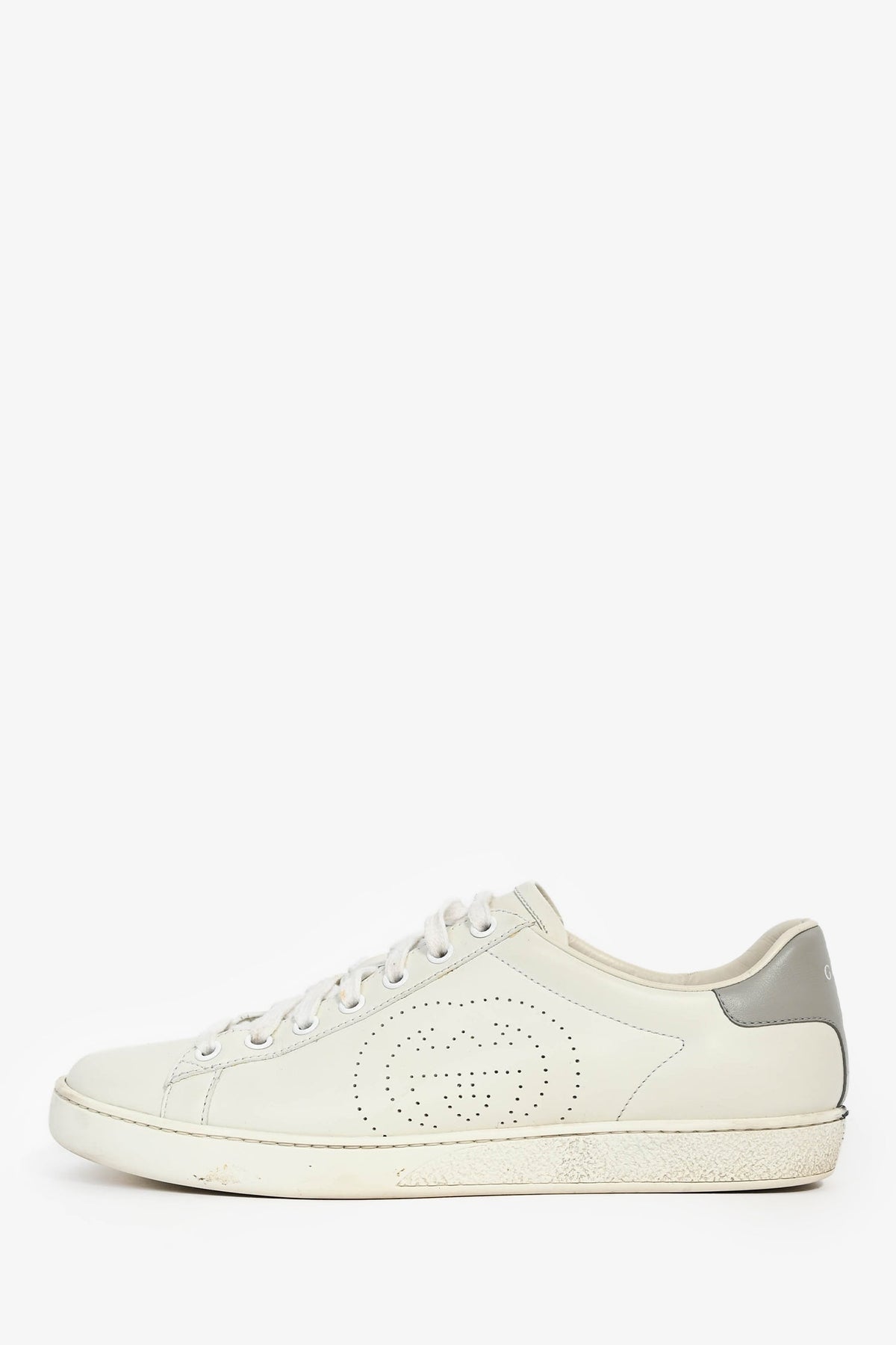 Gucci White/Grey Leather GG Logo Sneakers Size 9