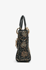 Christian Dior Black Leather Gold 'Clovers' Embroidered Mini Lady Dior