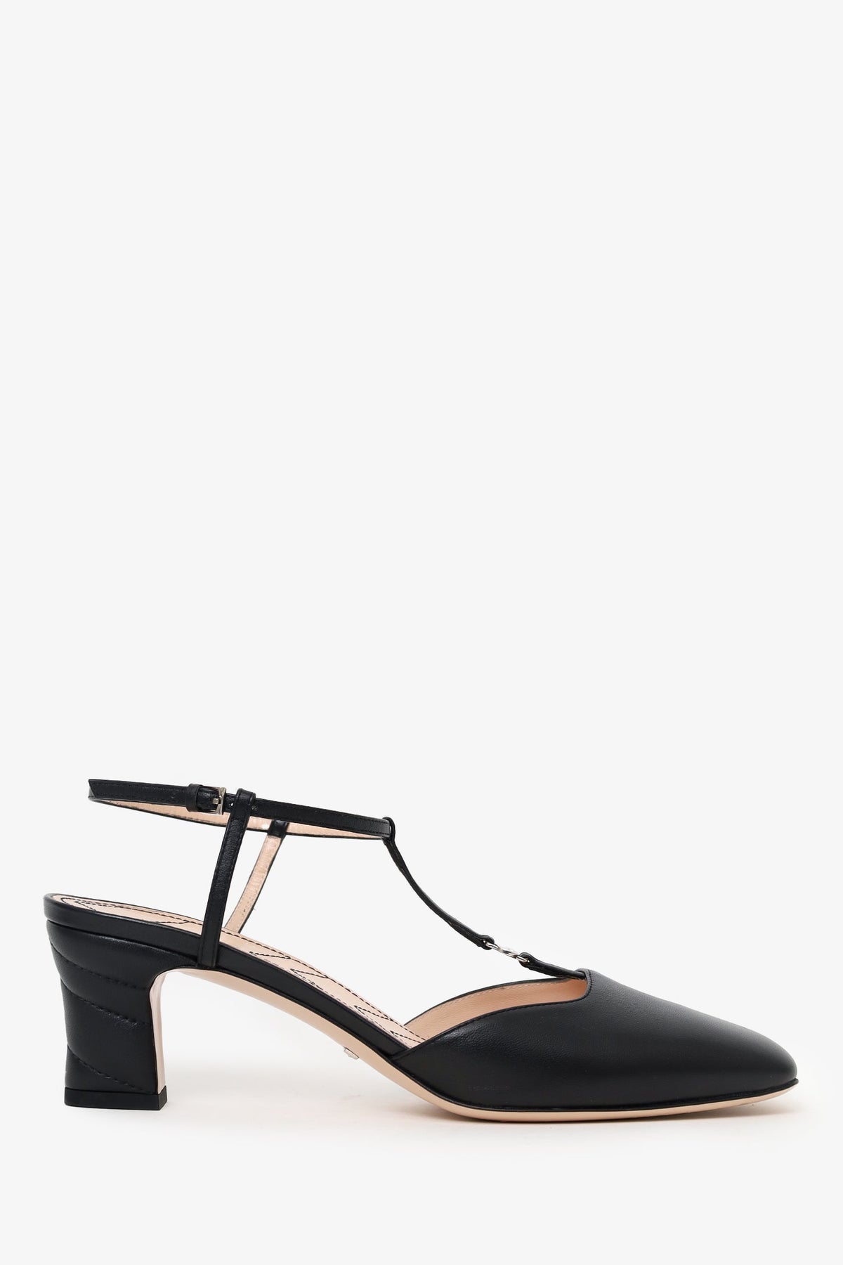 Gucci Black Logo Leather T-Strap GG Pumps Size 39