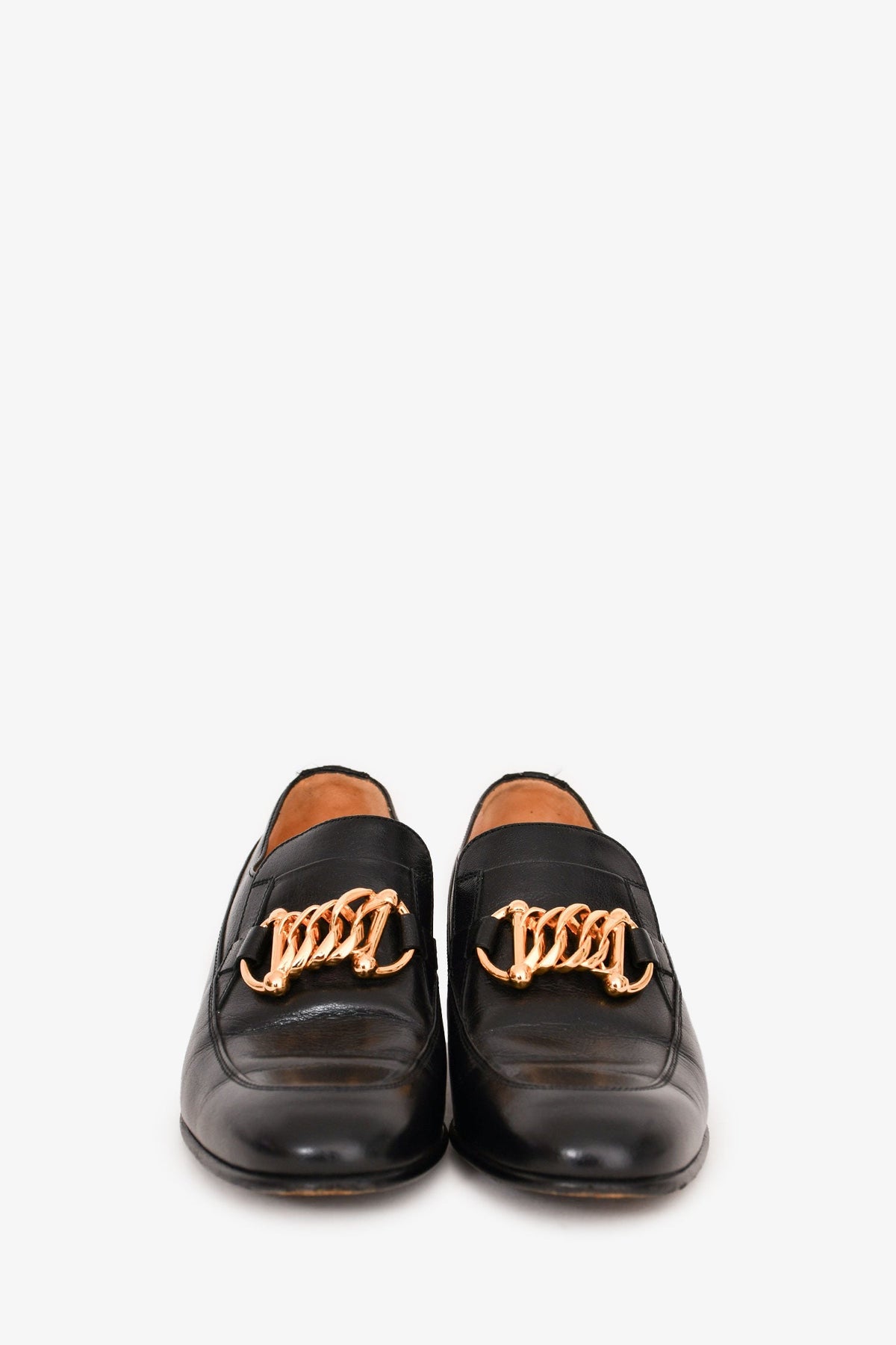 Gucci Black Leather Gold Chain 'Ice Lolly' Block Heels Size 36.5