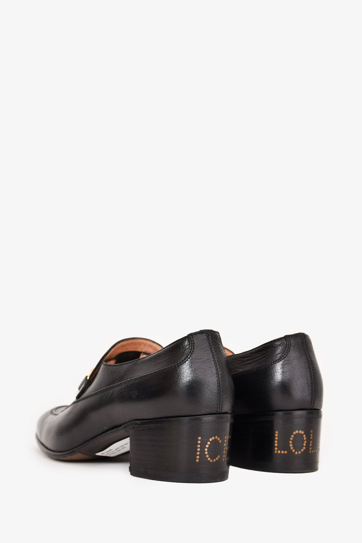 Gucci Black Leather Gold Chain 'Ice Lolly' Block Heels Size 36.5