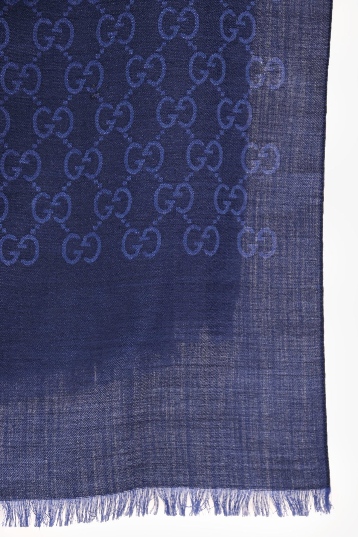 Gucci Blue Wool Silk Blend Monogram Shawl