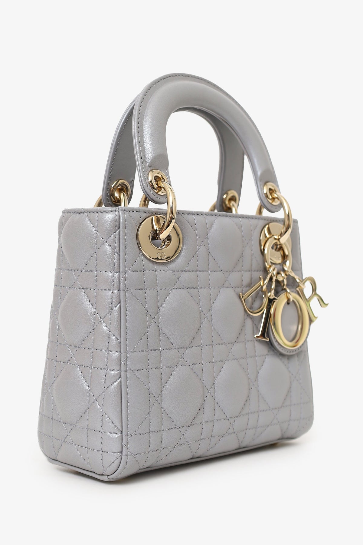 Christian Dior 2019 Grey Leather Cannage Mini Lady Dior with Strap