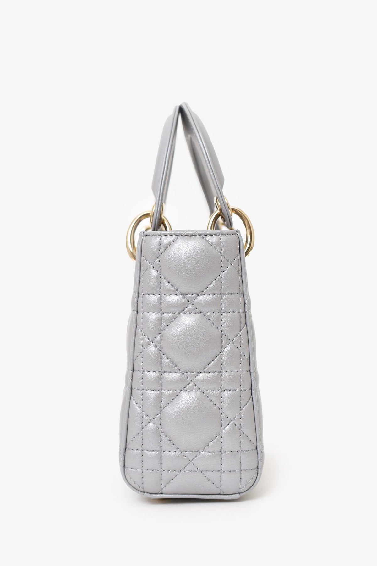 Christian Dior 2019 Grey Leather Cannage Mini Lady Dior with Strap