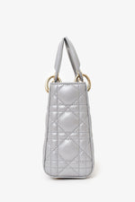Christian Dior 2019 Grey Leather Cannage Mini Lady Dior with Strap