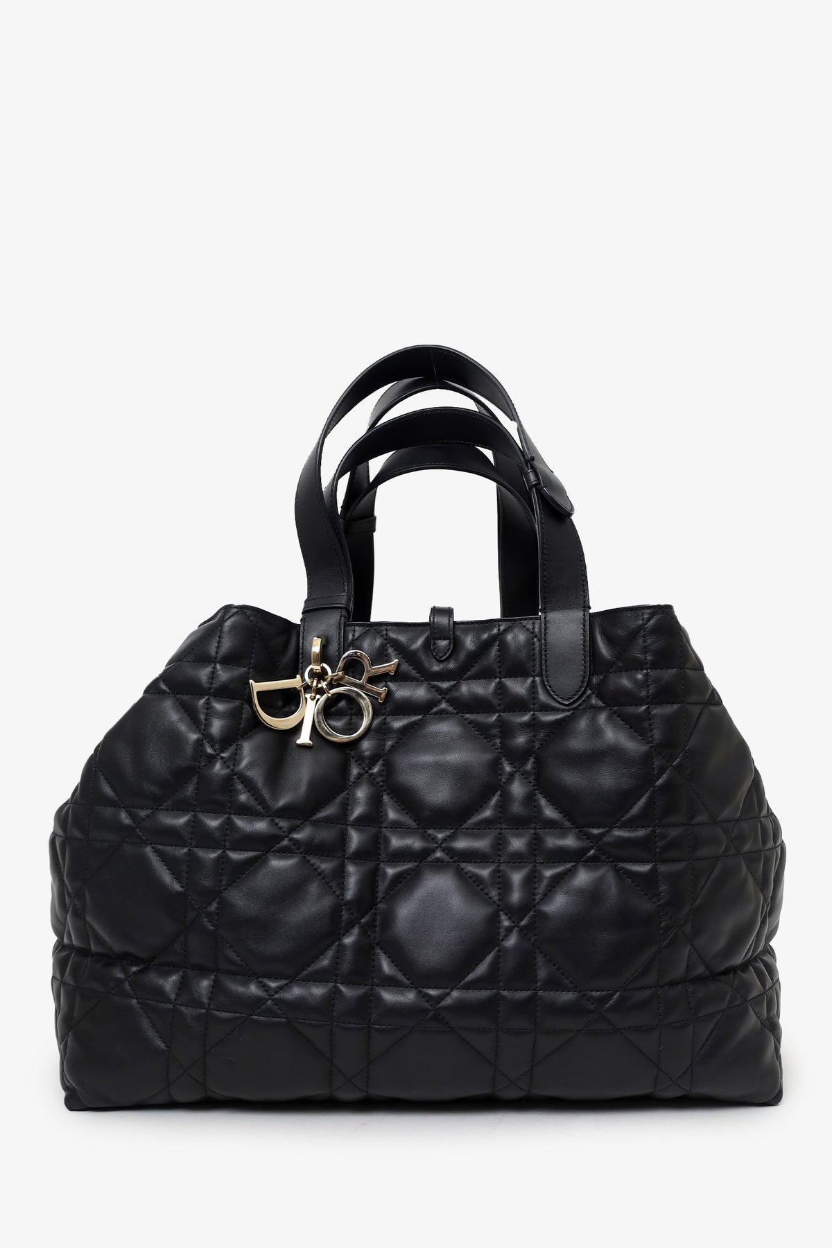 Christian Dior 2024 Black Macrocannage Calfskin Large Dior Toujours Bag With Pouch