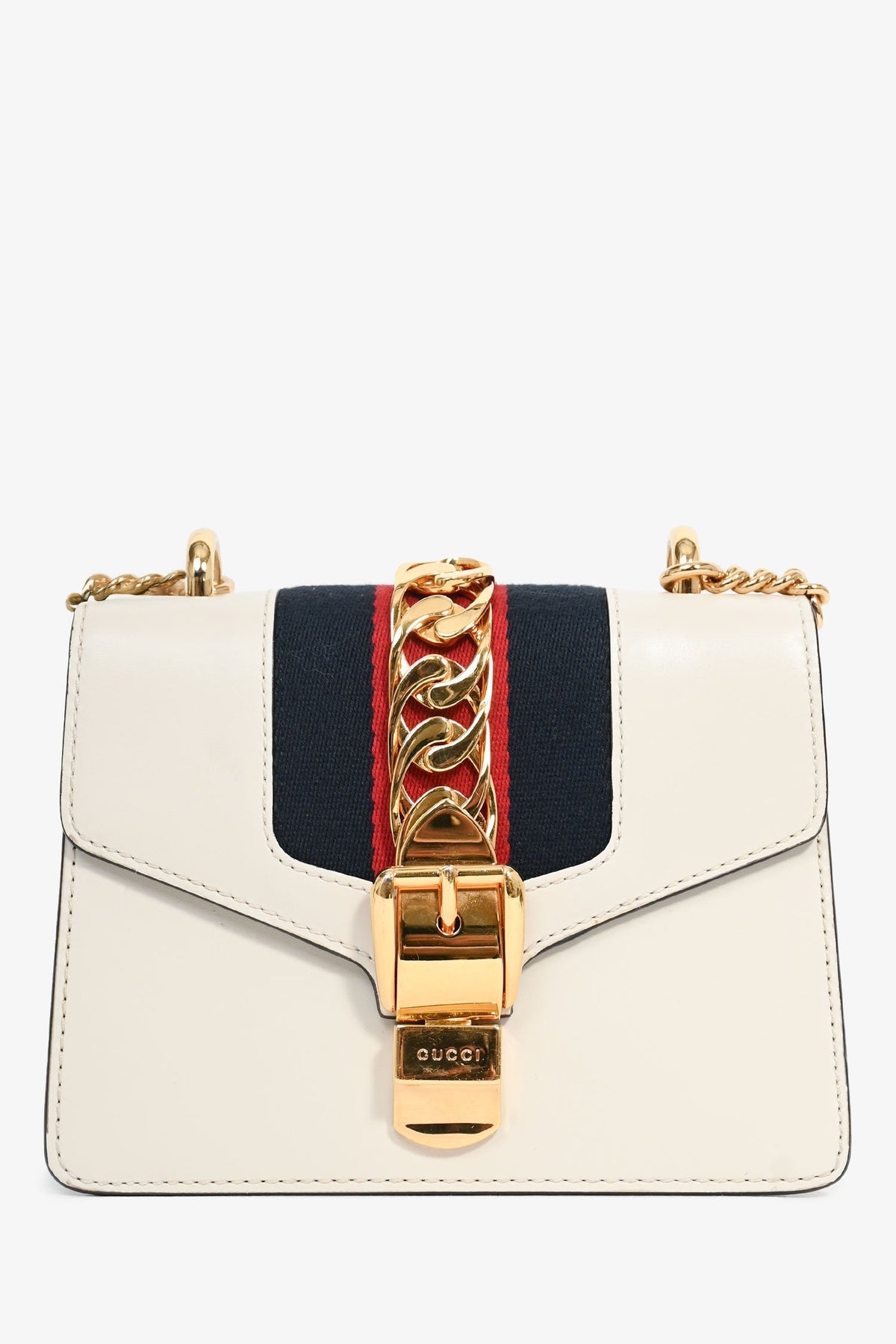 Gucci Cream Leather Web Mini Sylvie Chain Bag