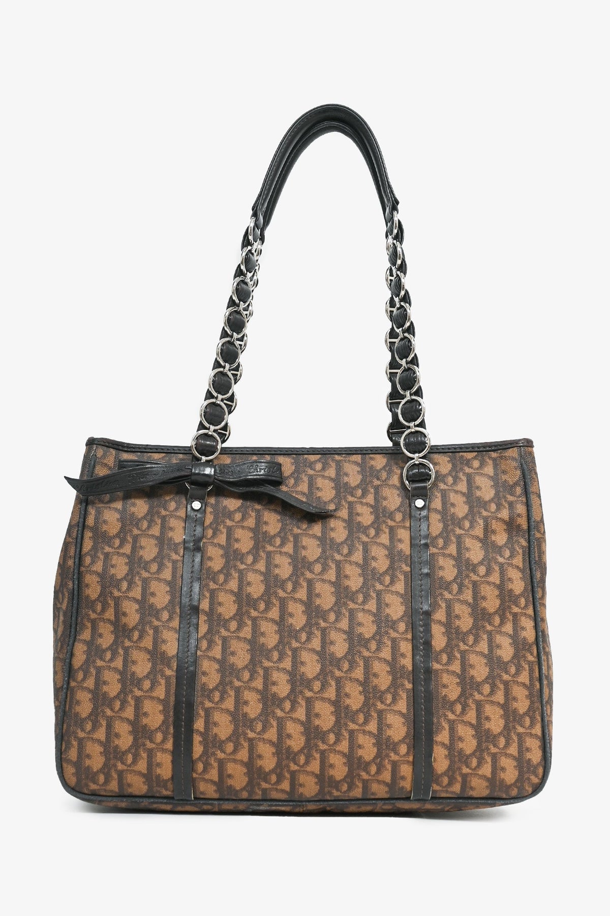 Christian Dior 2006 Brown Coated Canvas/Leather Trim Oblique Shoulder Bag (As Is)