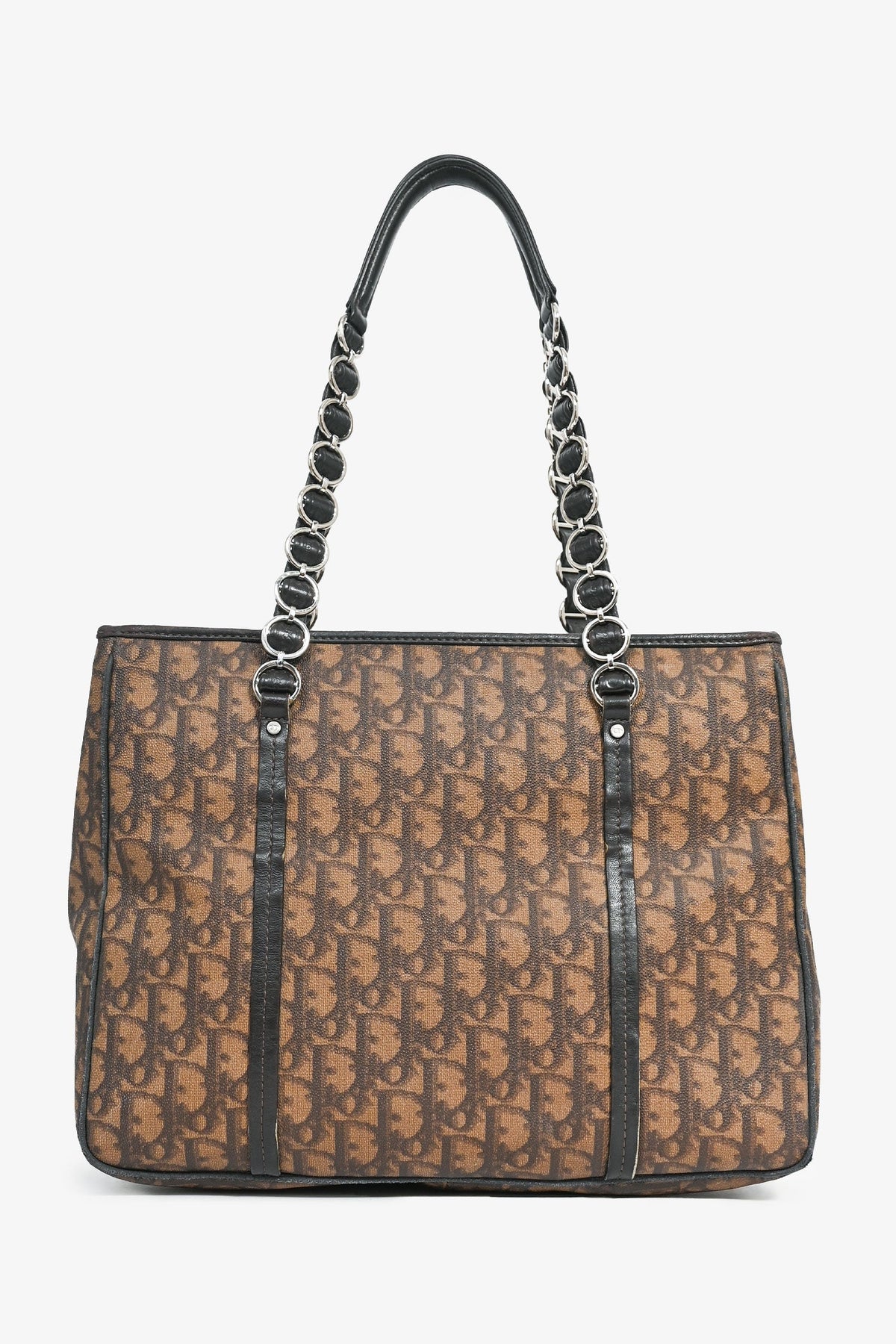 Christian Dior 2006 Brown Coated Canvas/Leather Trim Oblique Shoulder Bag (As Is)