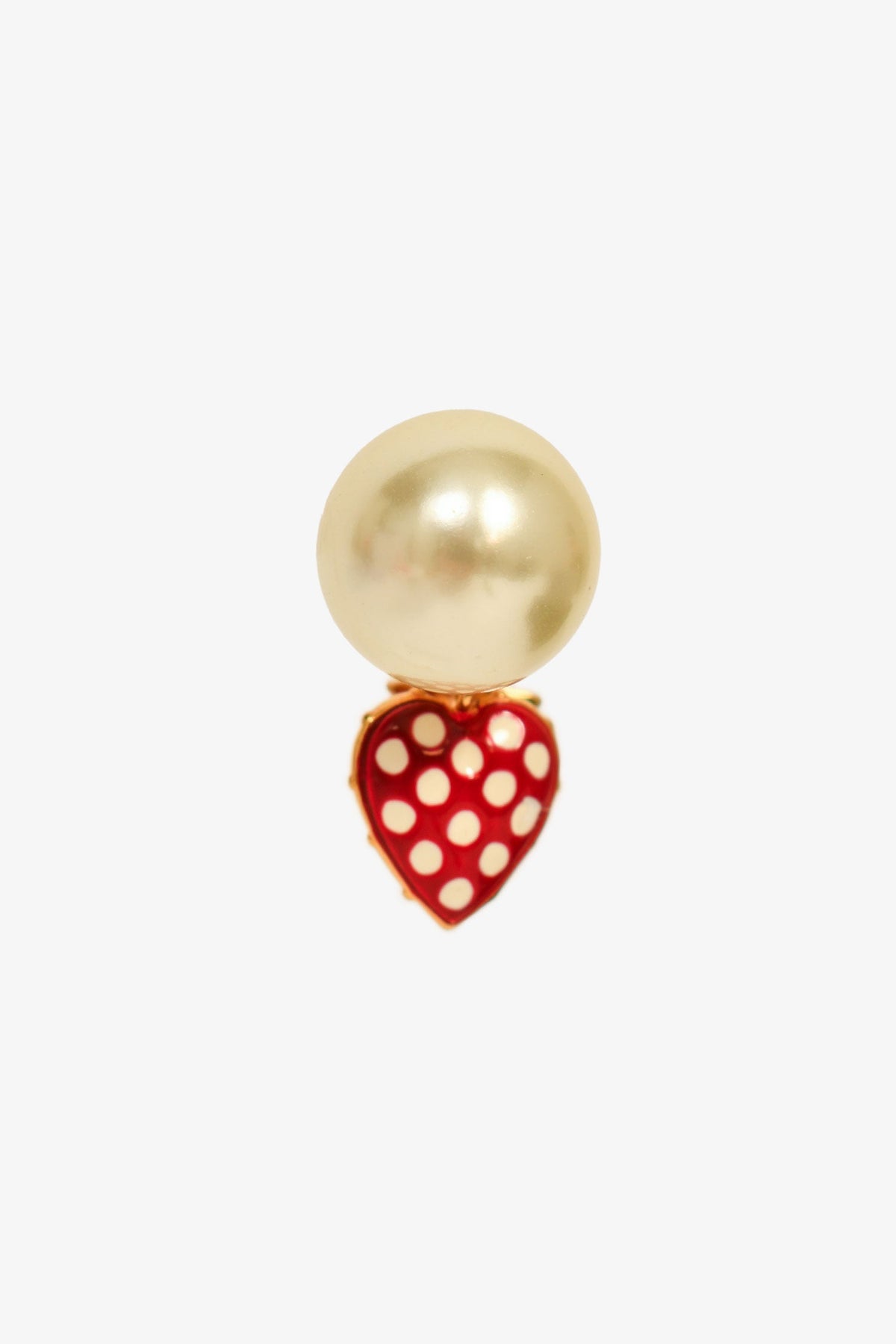 Christian Dior Gold Toned Faux Pearl Red Heart Single Tribale Earring