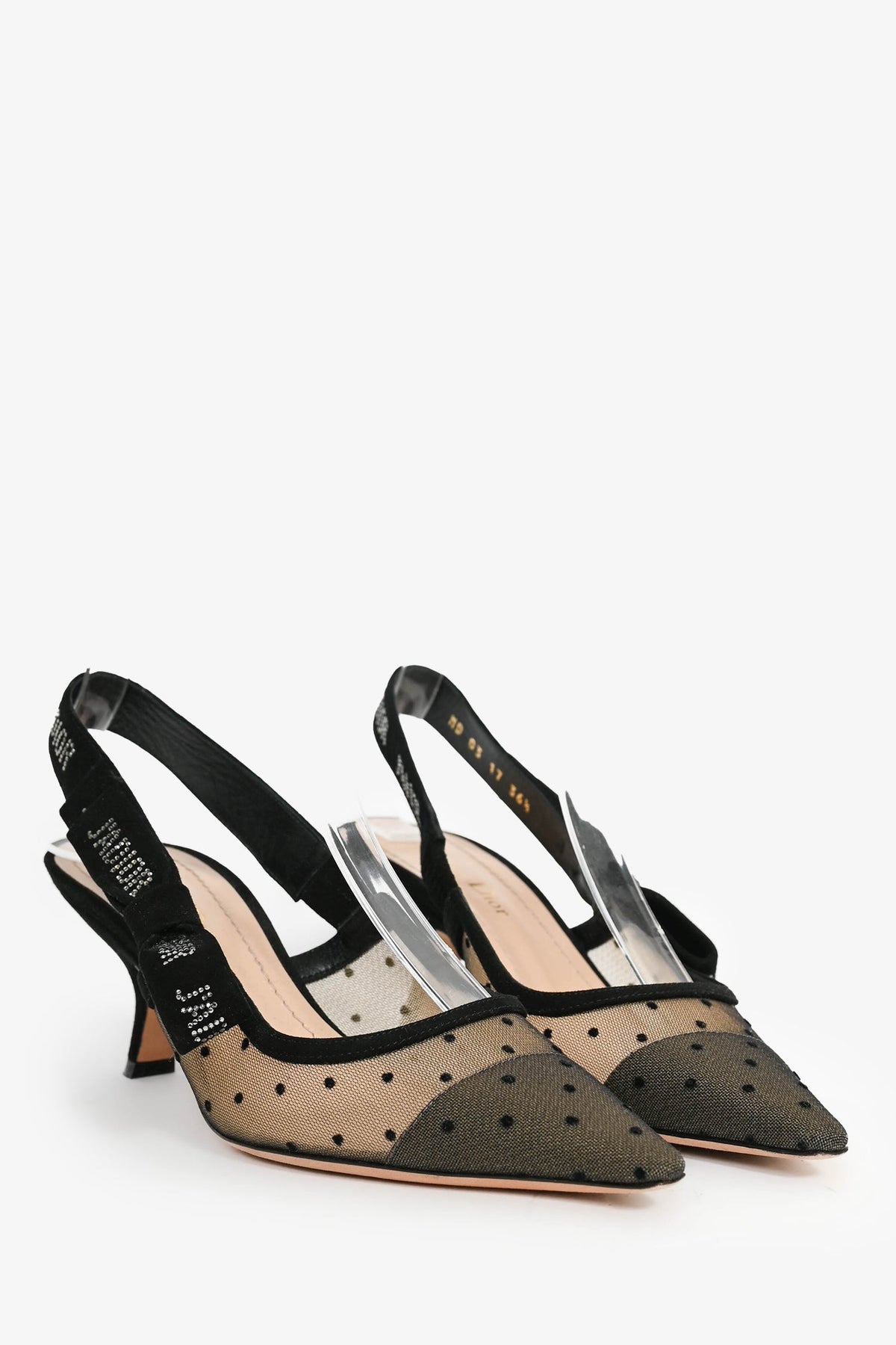Christian Dior Black Polka Dot Mesh J'Adior Slingback Heels Size 36.5