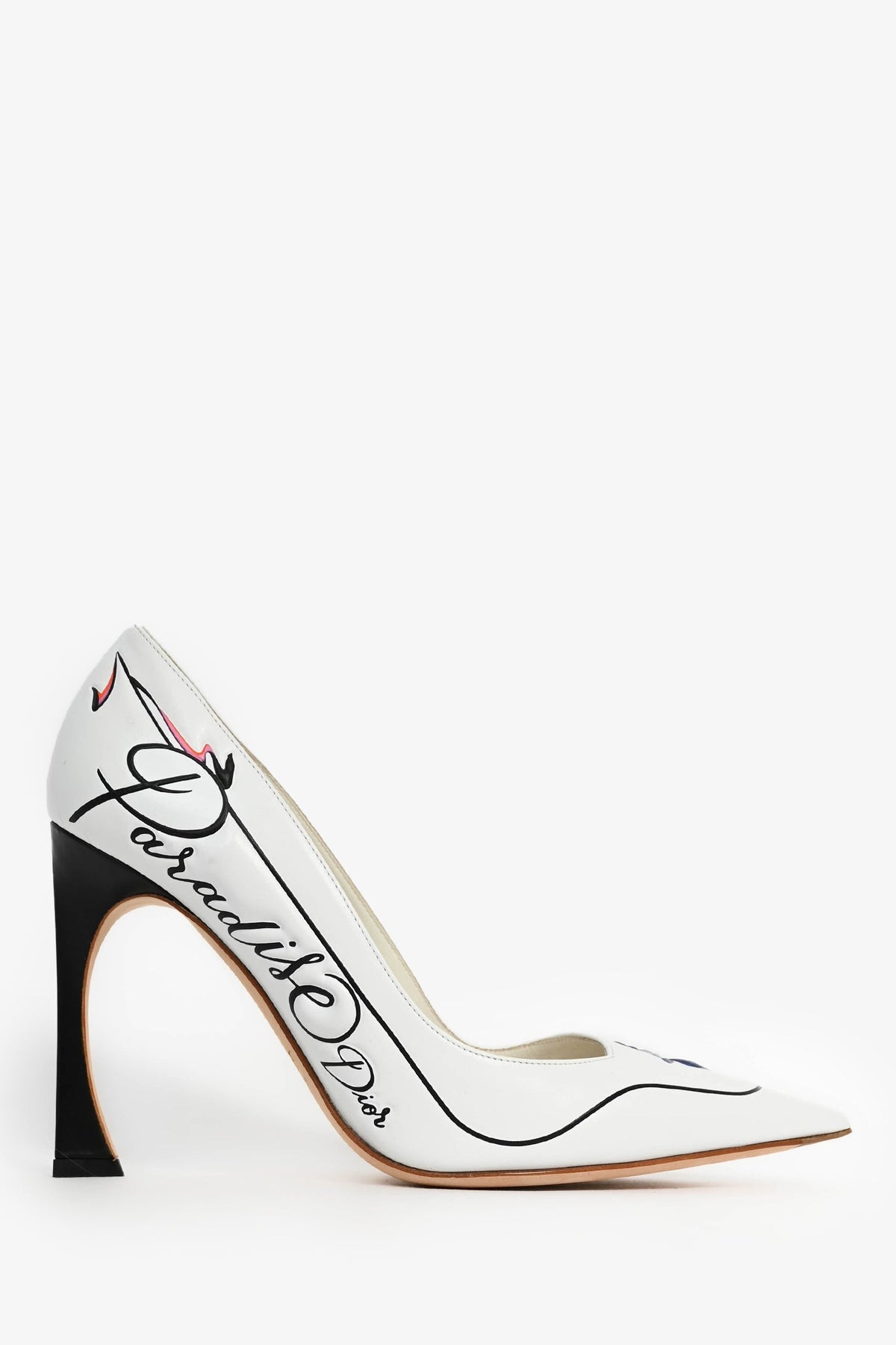 Christian Dior White Leather Navy Floral 'Paradise' Pumps Size 37