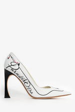 Christian Dior White Leather Navy Floral 'Paradise' Pumps Size 37