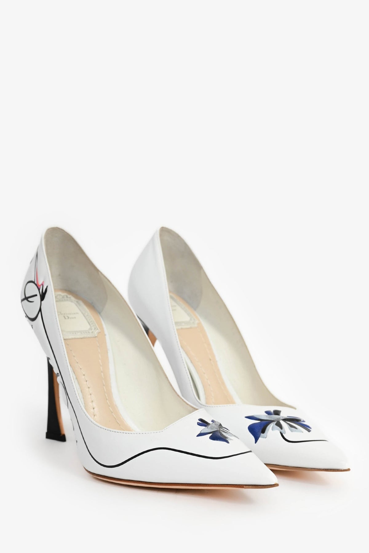 Christian Dior White Leather Navy Floral 'Paradise' Pumps Size 37