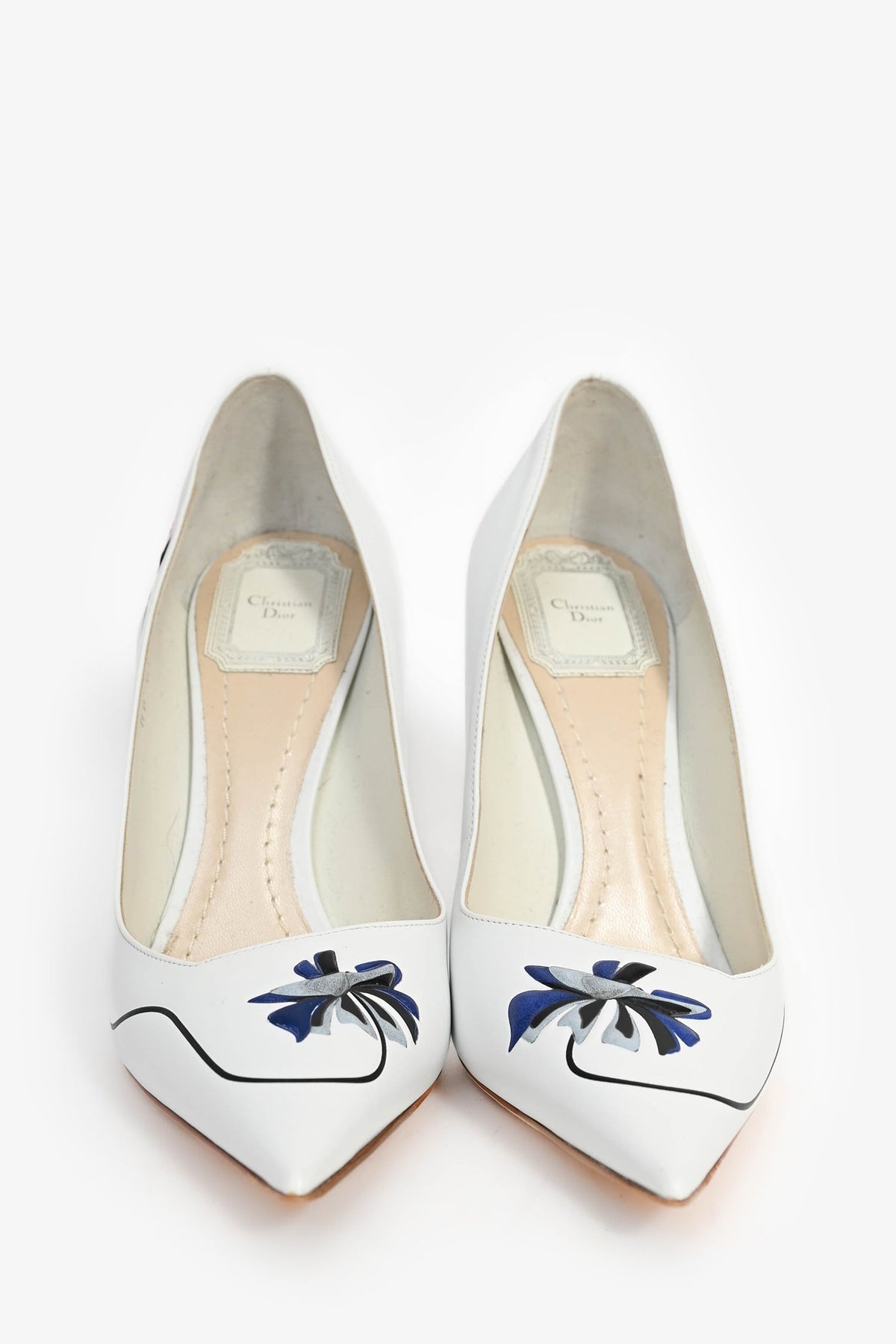 Christian Dior White Leather Navy Floral 'Paradise' Pumps Size 37