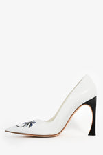 Christian Dior White Leather Navy Floral 'Paradise' Pumps Size 37