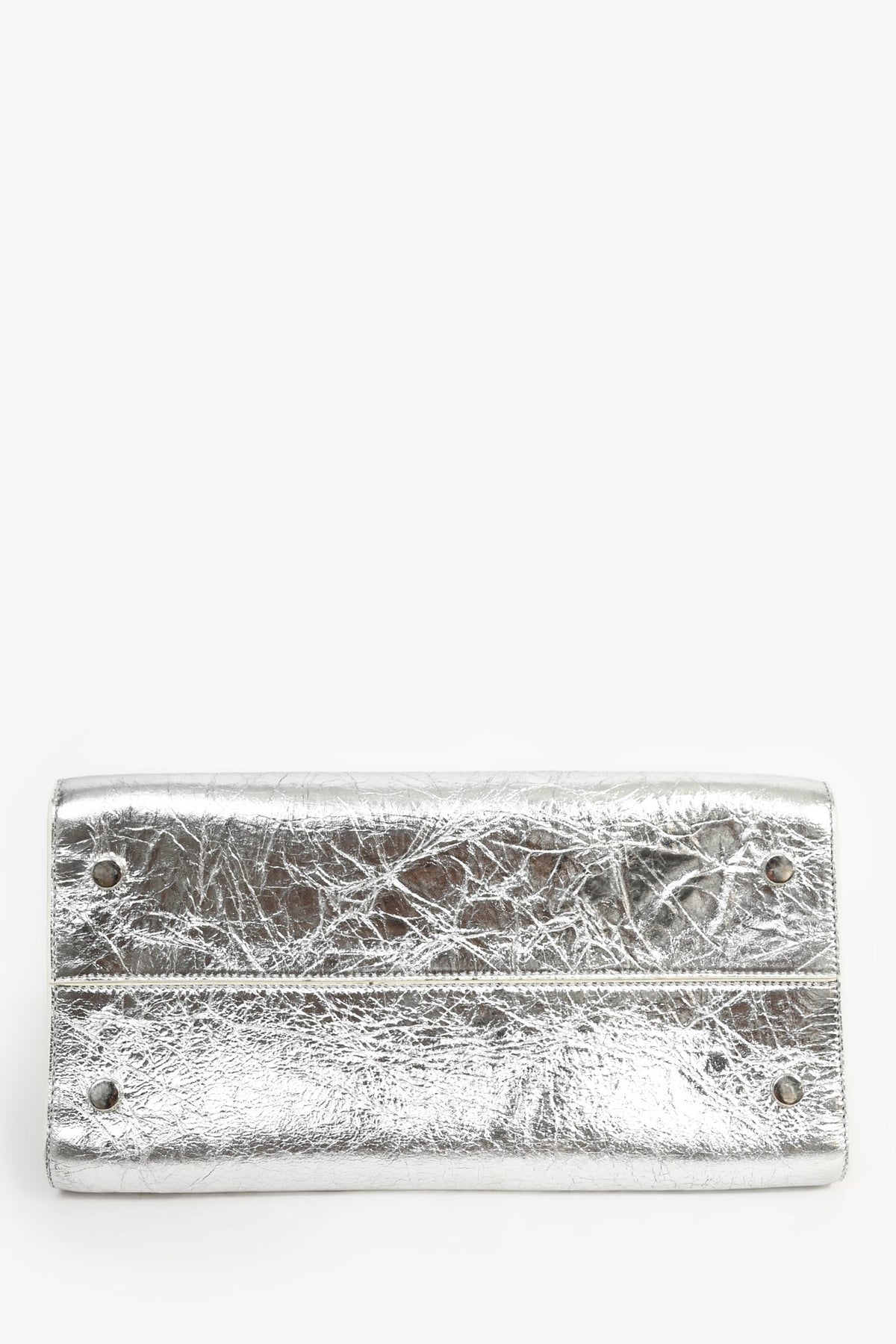 Christian Dior Silver Crinkle Leather 'Diorever' Medium Top Handle with Strap