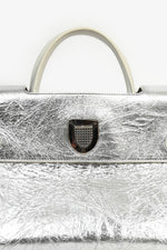Christian Dior Silver Crinkle Leather 'Diorever' Medium Top Handle with Strap