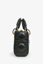 Christian Dior 2021 Black Cannage Leather Mini 'Lady D-Joy' Top Handle with Strap