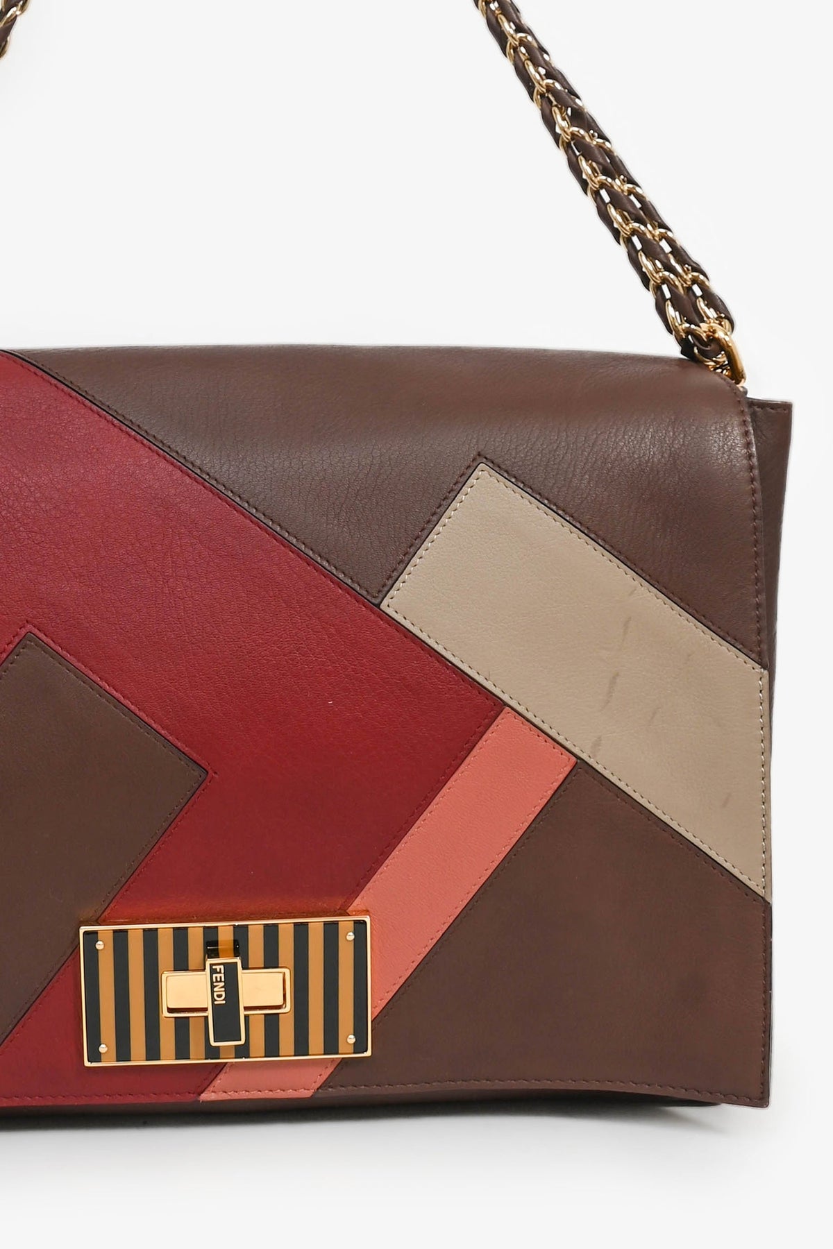 Fendi Brown/Red Leather 'Claudia' Shoulder Bag (As Is)
