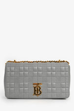 Burberry Grey Leather Quilted TB Logo Lola Flap Crossbody