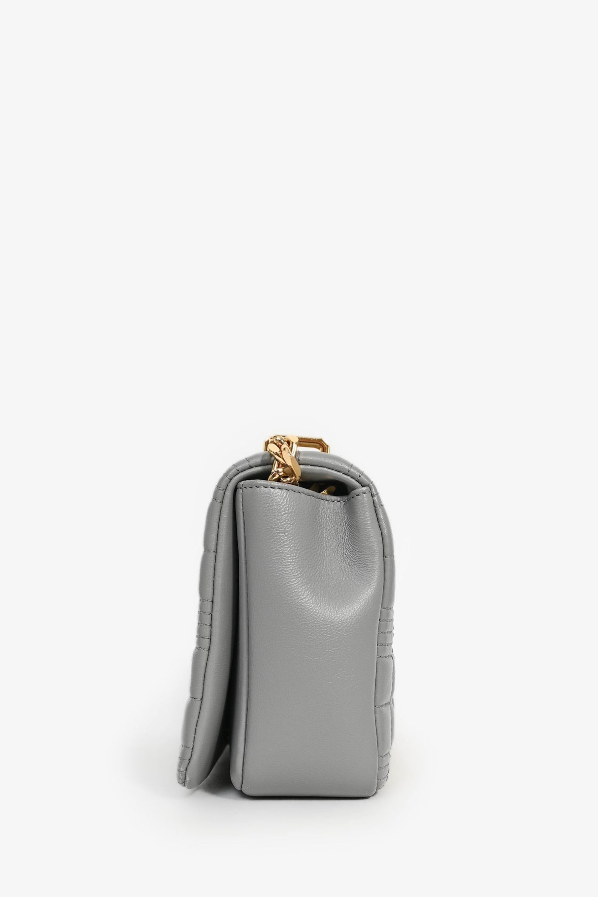 Burberry Grey Leather Quilted TB Logo Lola Flap Crossbody