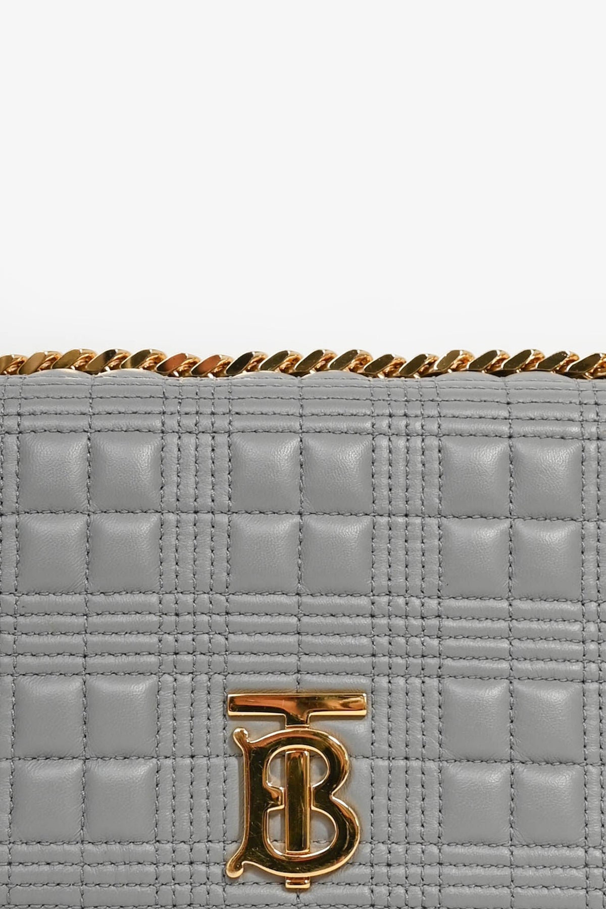 Burberry Grey Leather Quilted TB Logo Lola Flap Crossbody