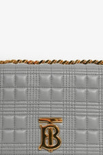 Burberry Grey Leather Quilted TB Logo Lola Flap Crossbody