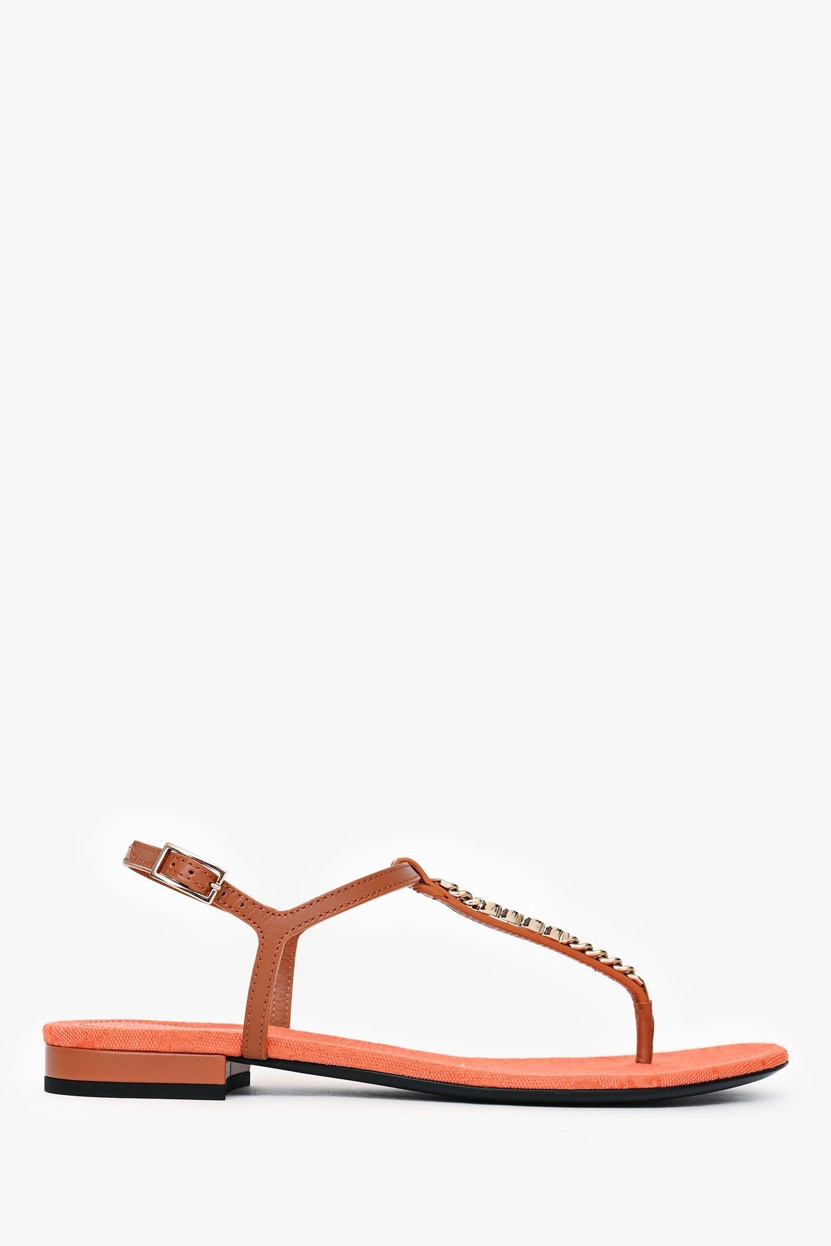 Gucci Brown/Orange Leather Chain Detailed Sandals Size 39.5