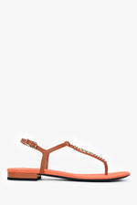 Gucci Brown/Orange Leather Chain Detailed Sandals Size 39.5