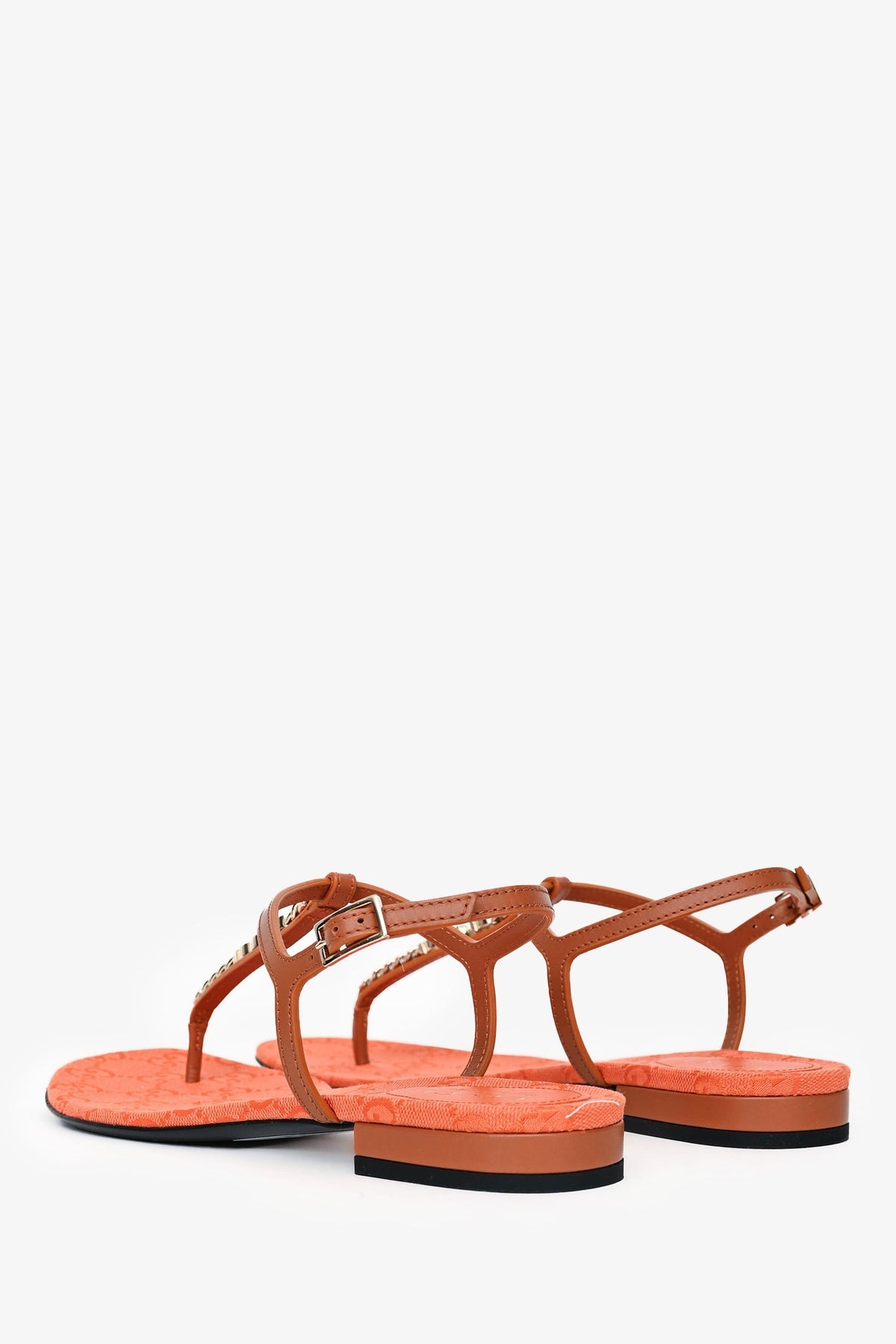 Gucci Brown/Orange Leather Chain Detailed Sandals Size 39.5