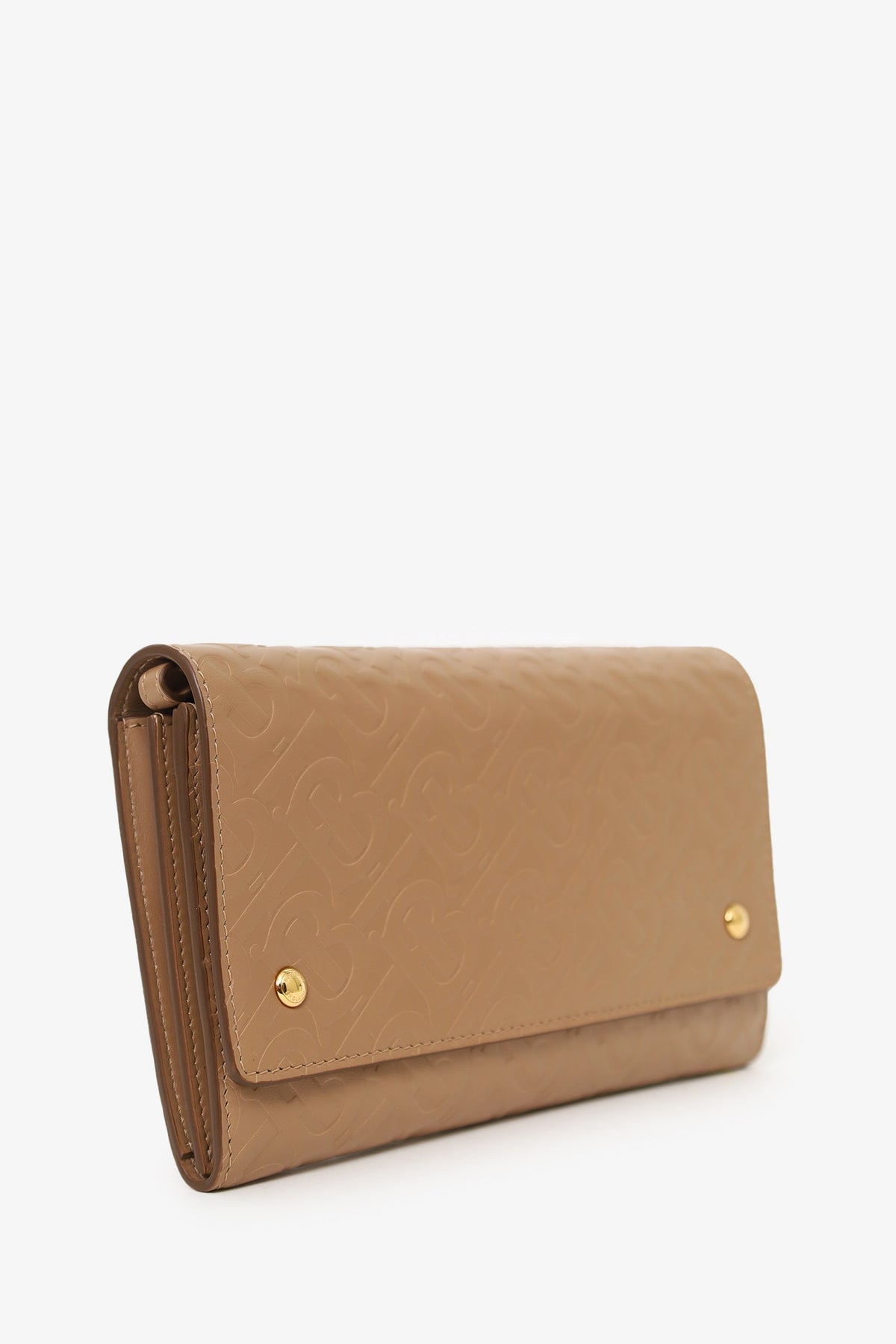 Burberry Brown Leather 'TB' Embossed Hazelmere Wallet On Strap