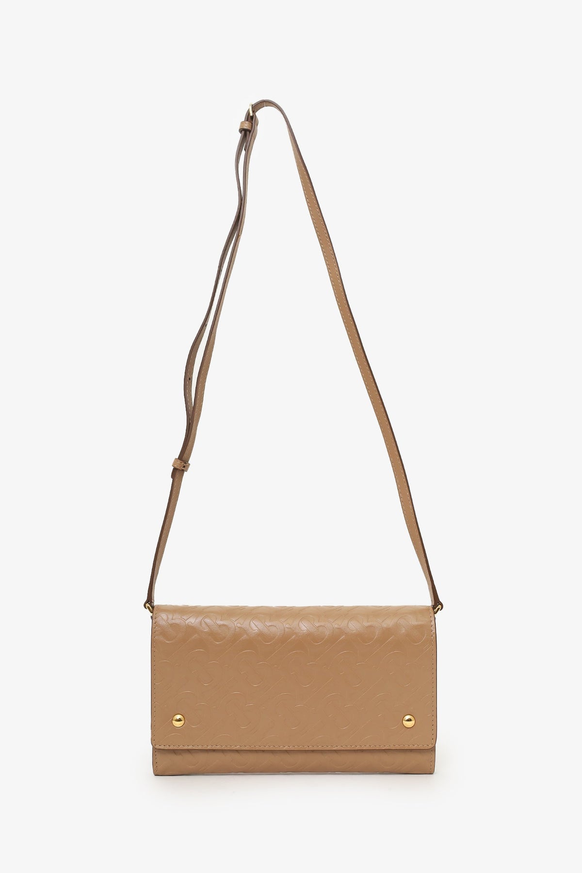 Burberry Brown Leather 'TB' Embossed Hazelmere Wallet On Strap