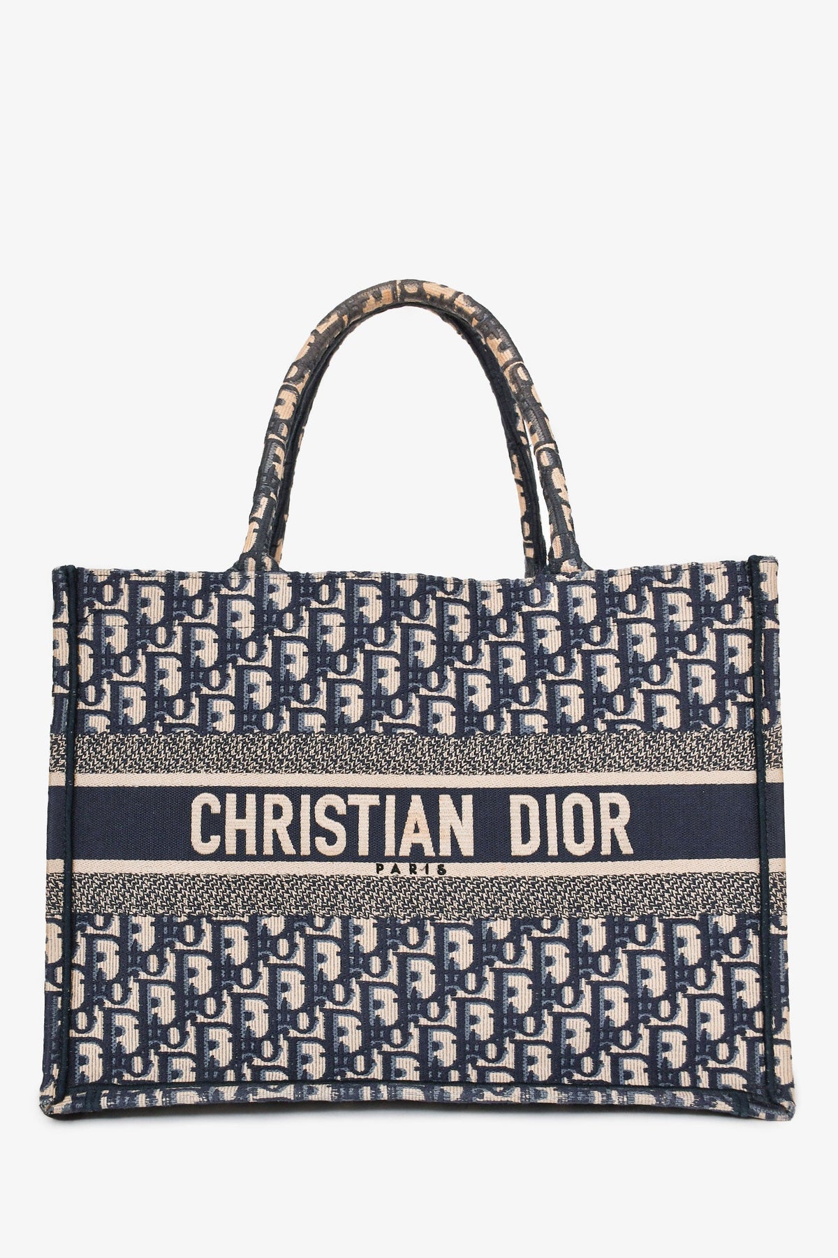 Christian Dior 2020 Navy Oblique Jacquard Small Book Tote (As Is)