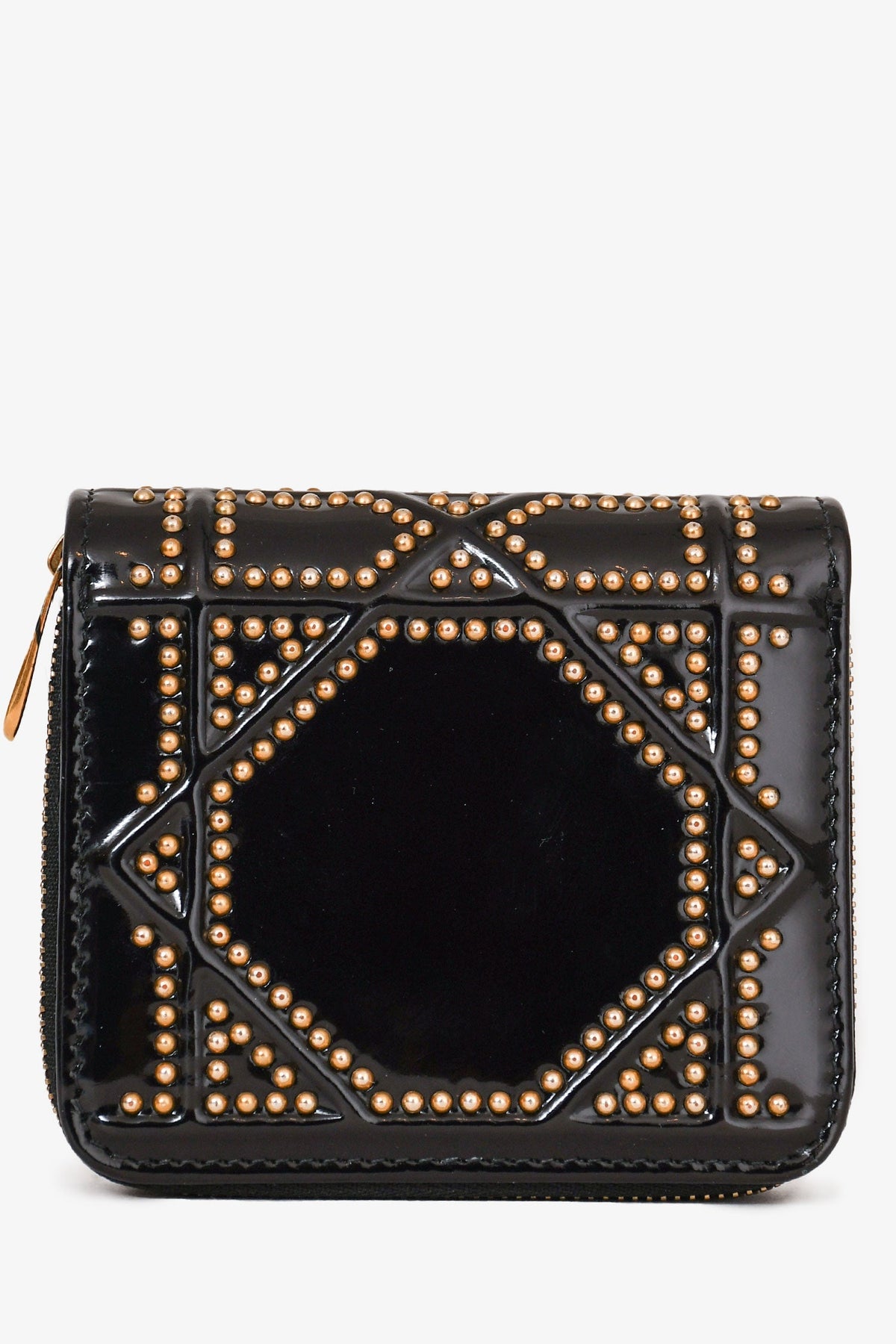 Christian Dior 2017 Black Patent Leather Studded Diorama Small Wallet
